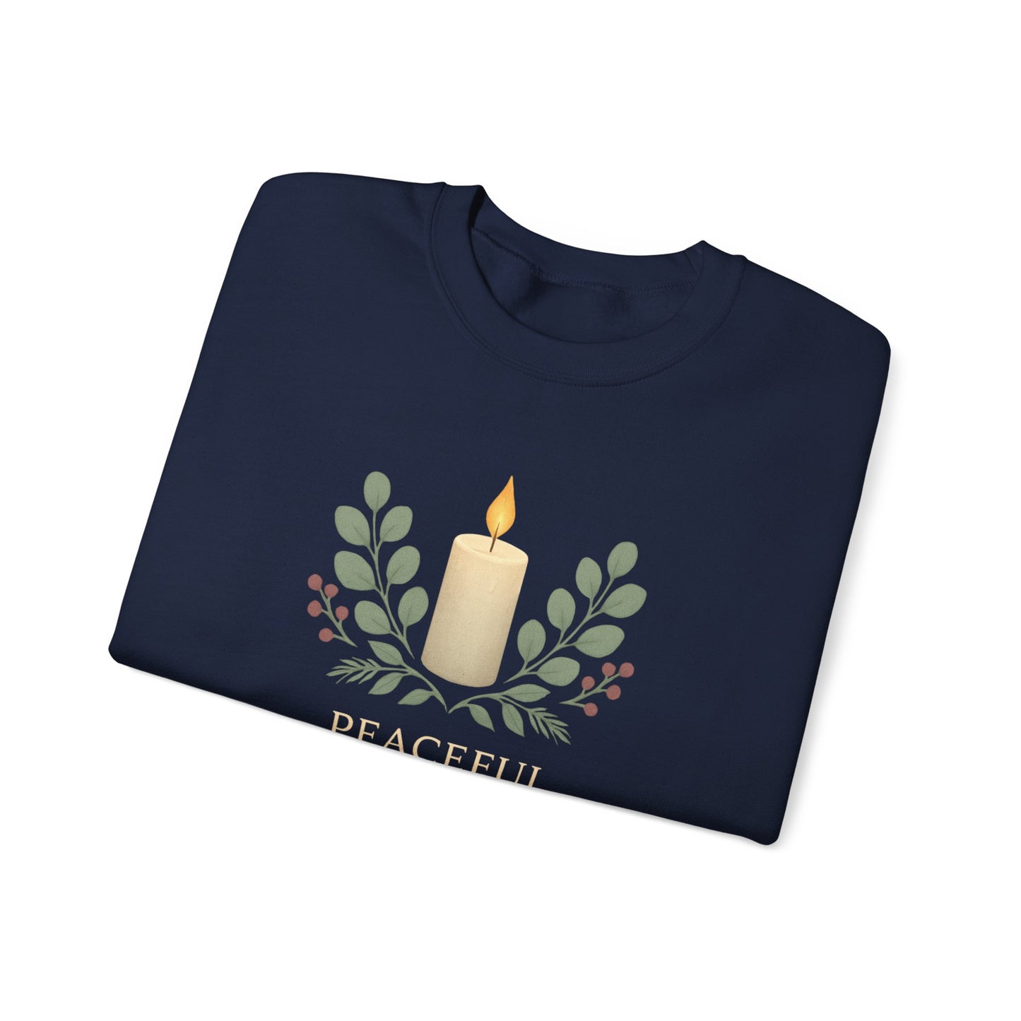 Peaceful Nights Neutral Scandinavian Christmas Crewneck Sweatshirt — Cozy Hygge Holiday Sweatshirt