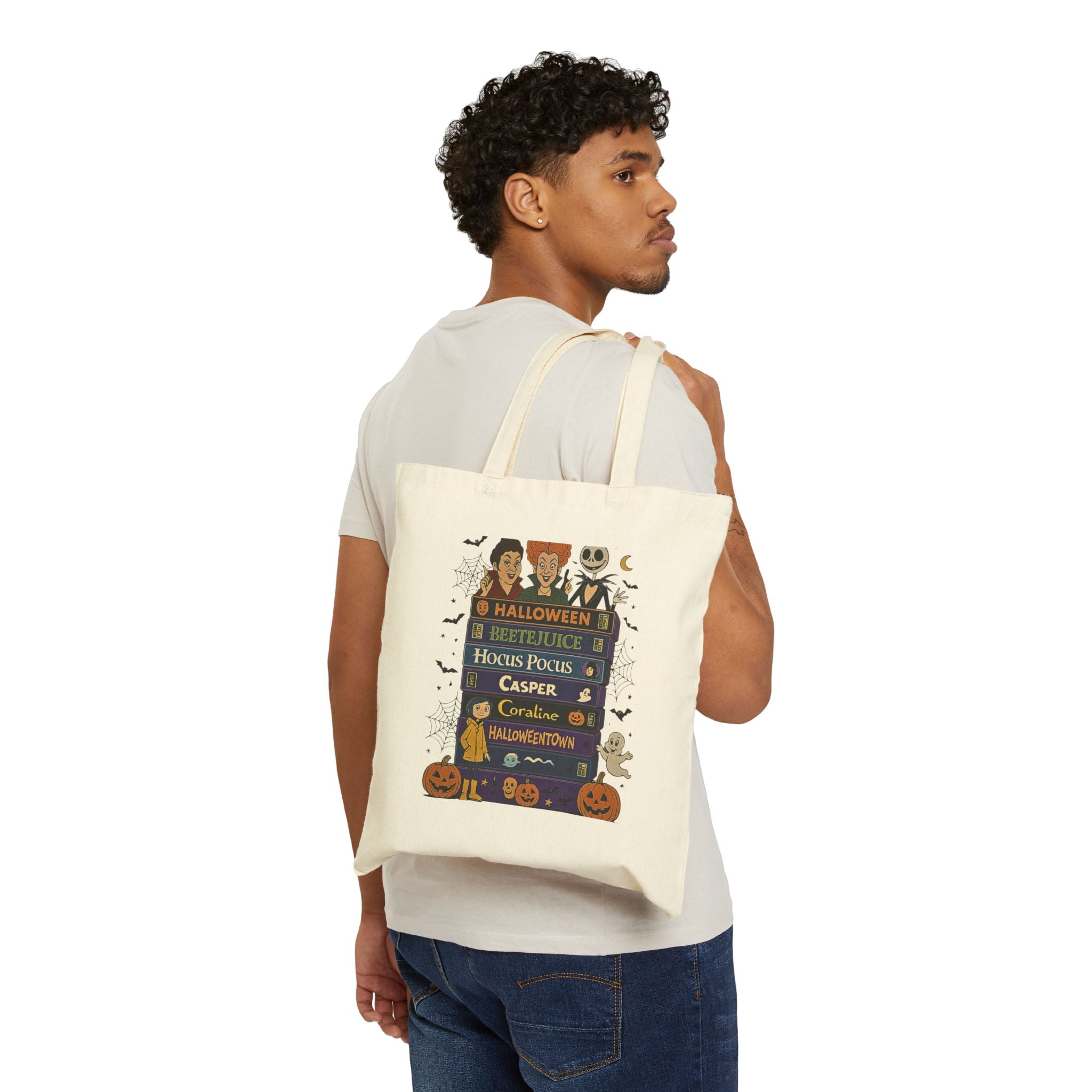 Spooky Halloween Tote Bag, Trick or Treat Bag, Fall Shopping Tote, Witchy Canvas Bag, Cute Pumpkin Reusable Shopper