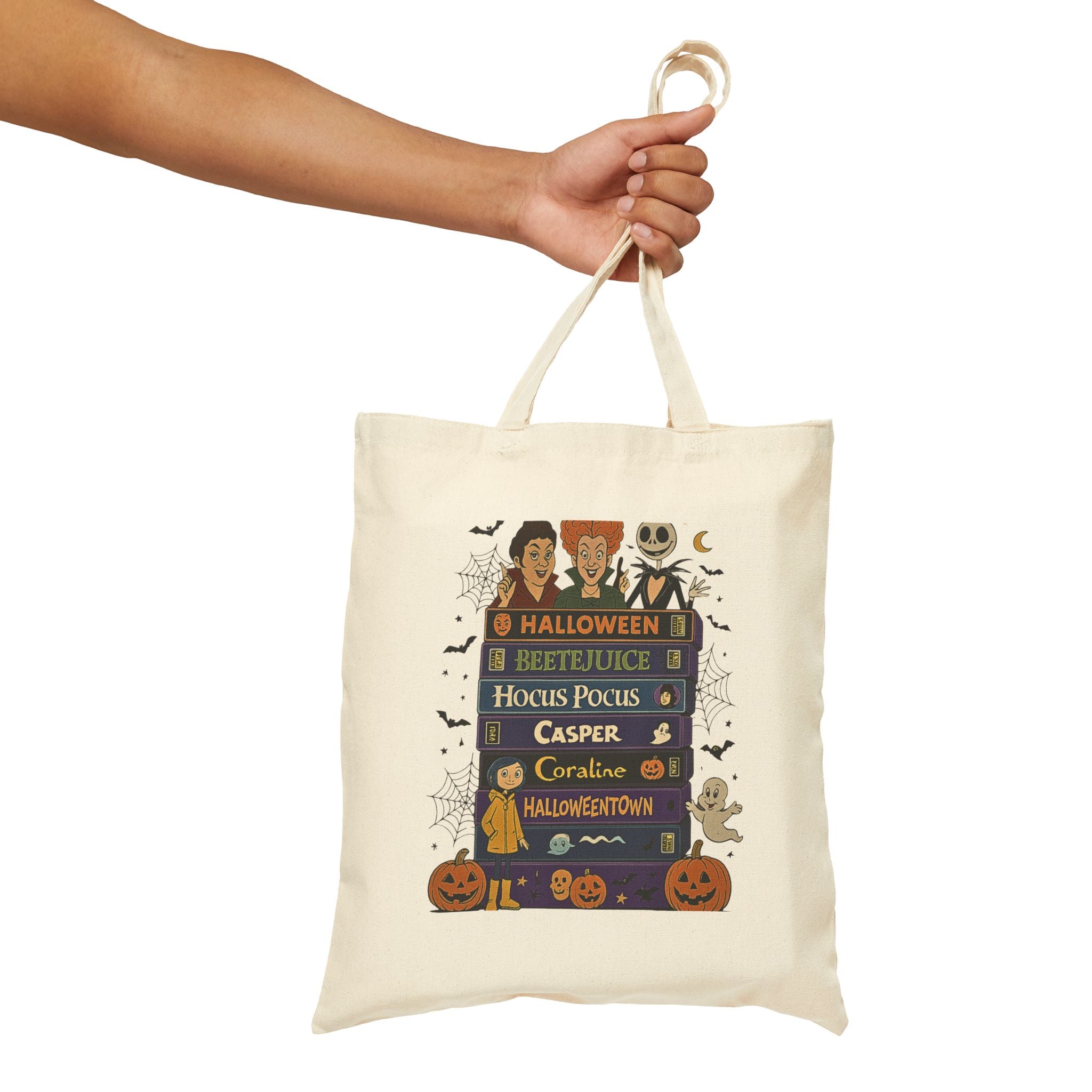 Spooky Halloween Tote Bag, Trick or Treat Bag, Fall Shopping Tote, Witchy Canvas Bag, Cute Pumpkin Reusable Shopper