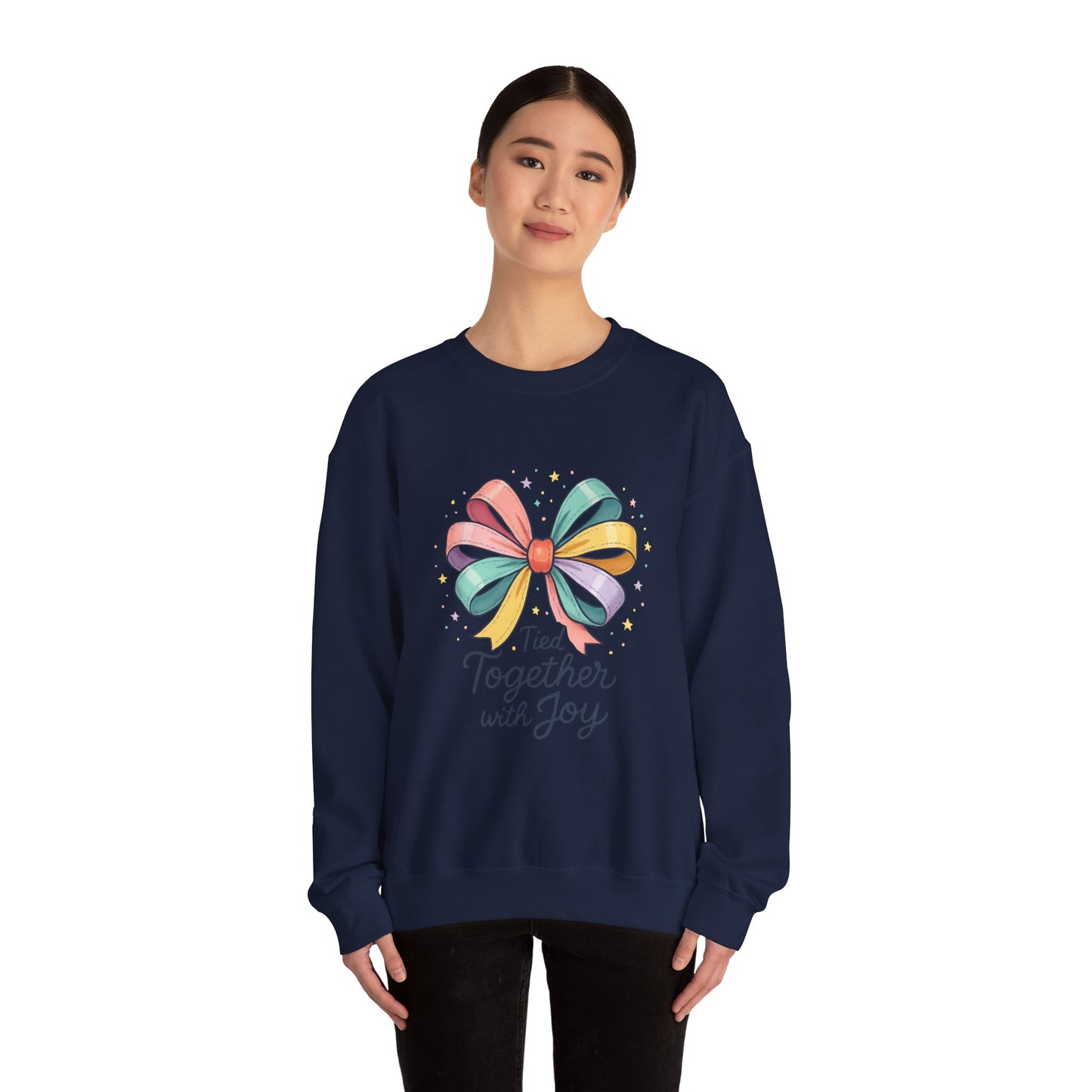 Tied Together With Joy Sweatshirt — Rainbow Bow Crewneck Gift