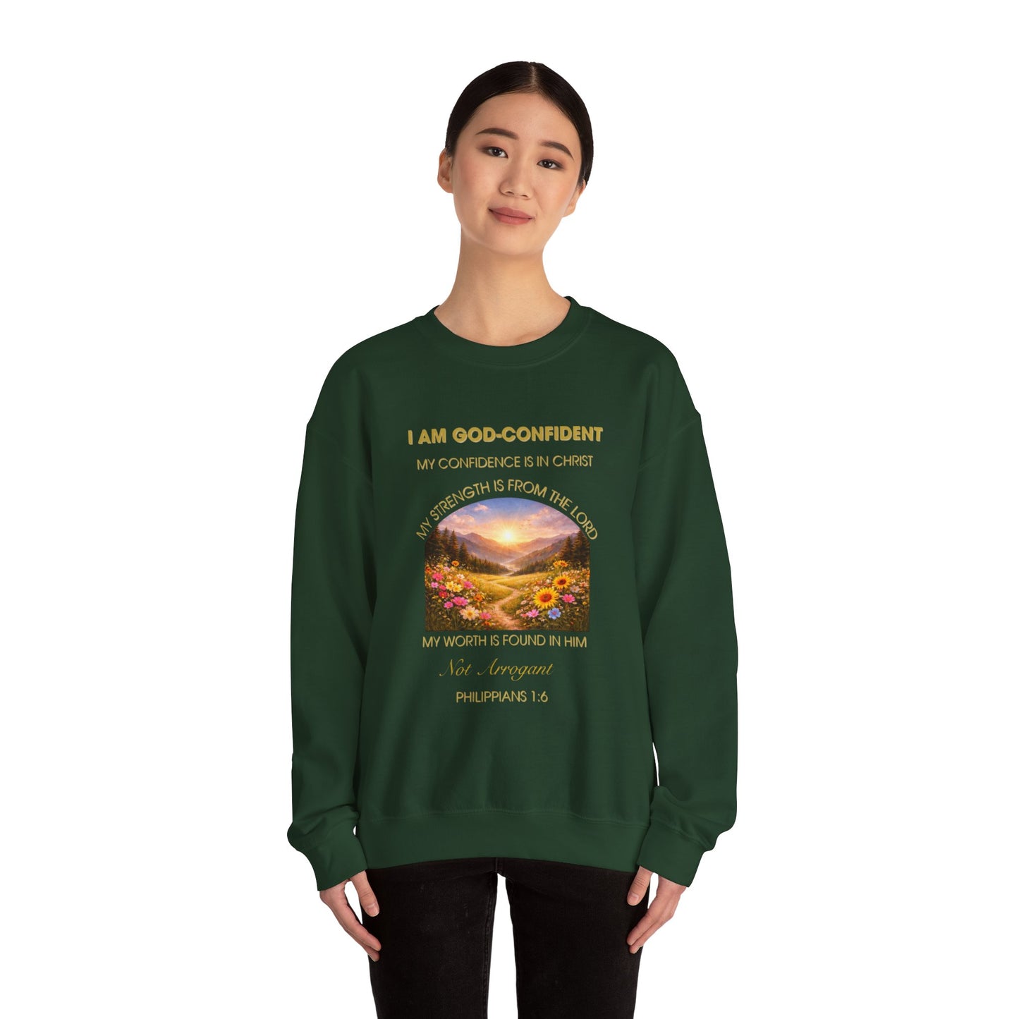 Christian Crewneck Sweatshirt Phil. 1:6— "I Am God-Confident" Inspirational Scripture Design