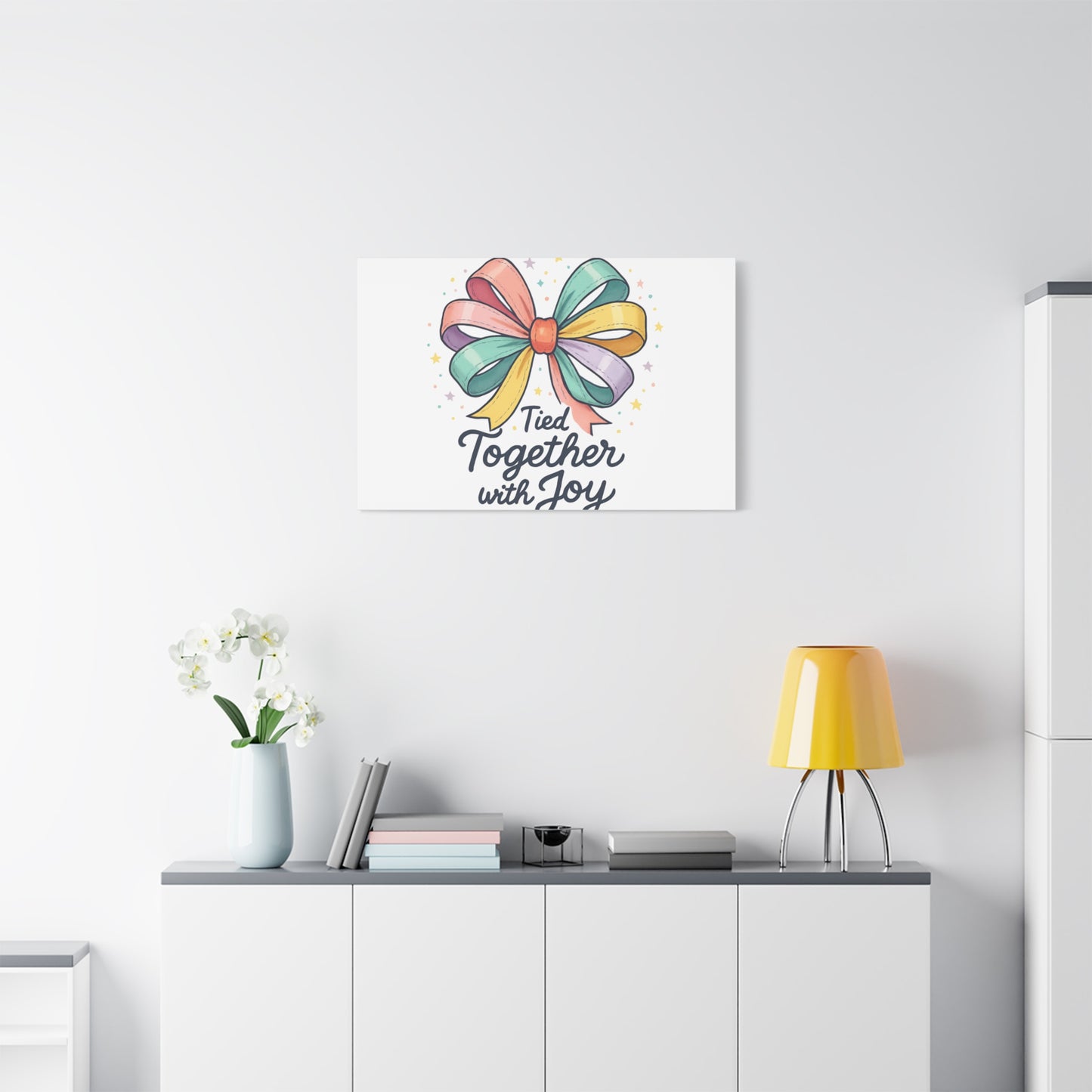 Canvas Wall Art - "Tied Together with Joy" Pastel Ribbon Decorative Print