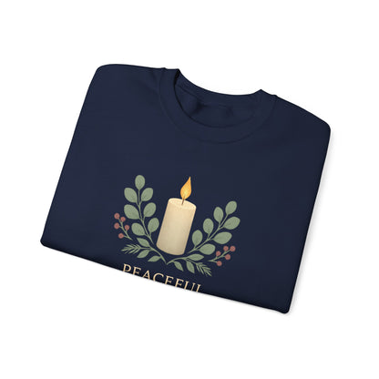 Peaceful Nights Neutral Scandinavian Christmas Crewneck Sweatshirt — Cozy Hygge Holiday Sweatshirt