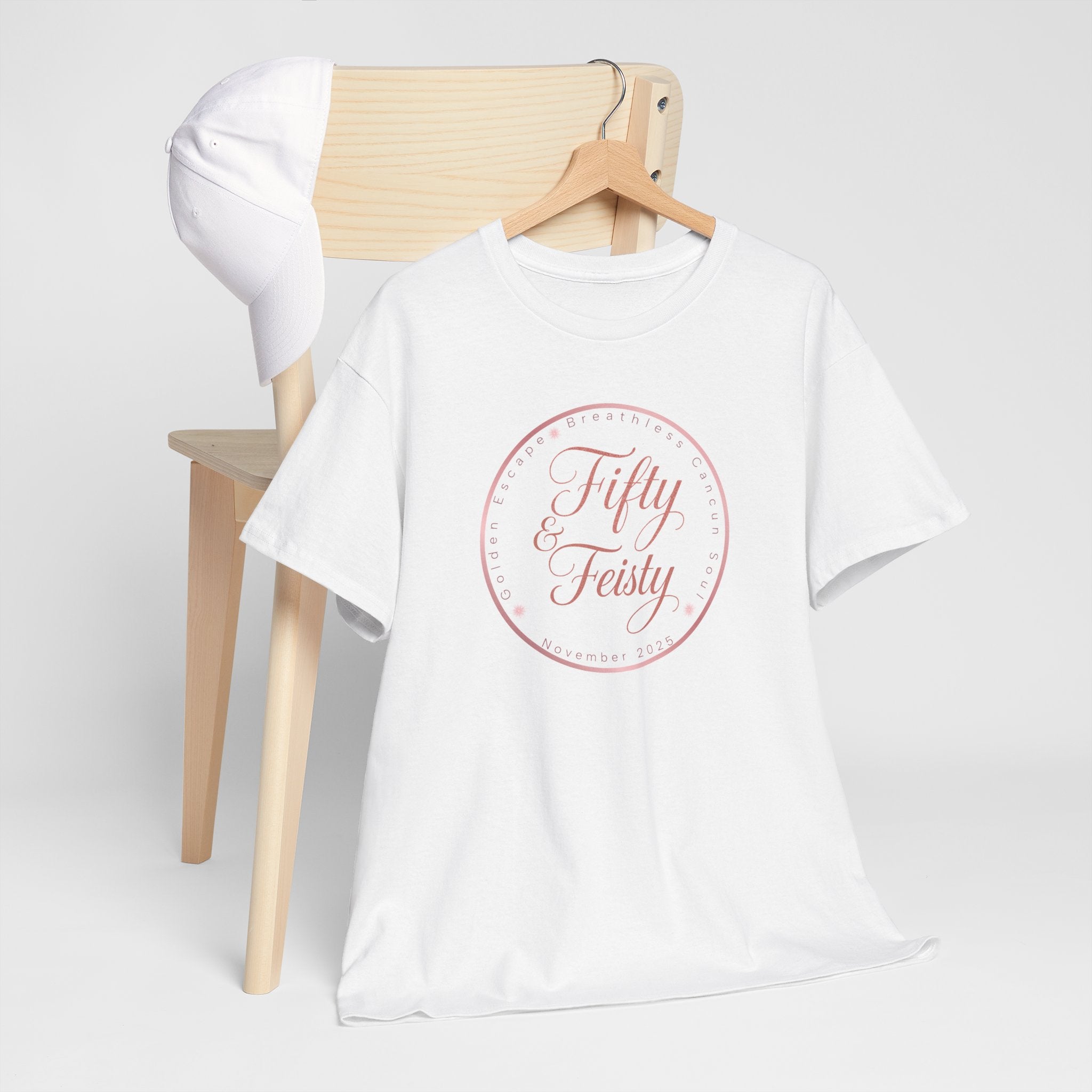 Fifty Feisty T-Shirt, Unisex Heavy Cotton Tee for 50th Birthday, Fun Party Shirt, Gift for Her, Casual Wear