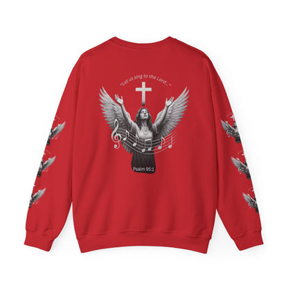 Christian Crewneck Sweatshirt – Psalm 95:1 Angel Wings Cross Music Design