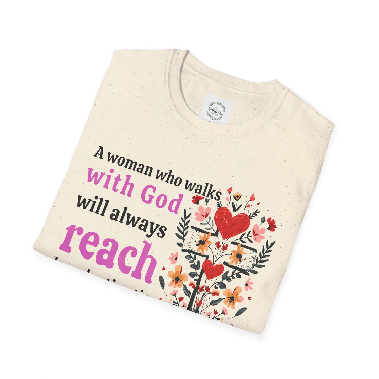 Christian Women’s Inspirational T-Shirt — “A woman who walks with God will always reach her destination” Floral Faith Tee