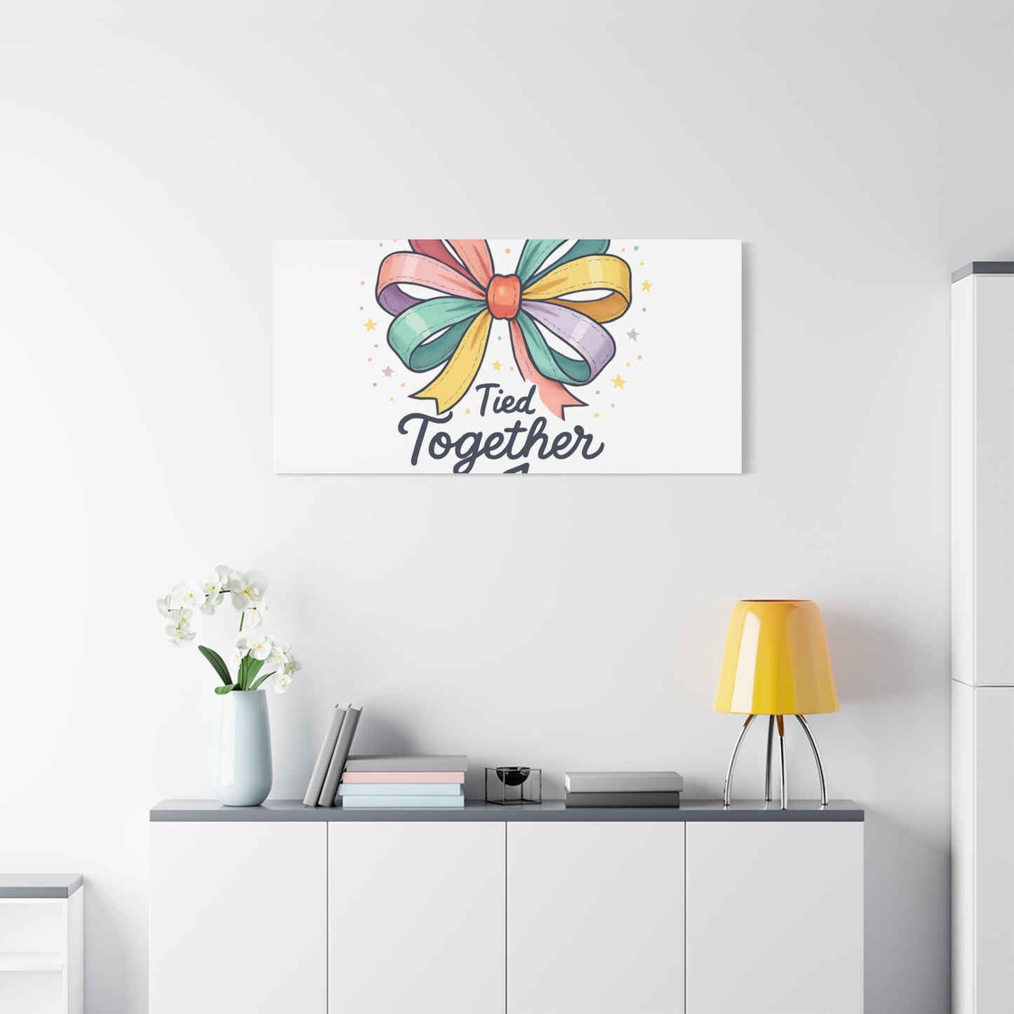 Canvas Wall Art - "Tied Together with Joy" Pastel Ribbon Decorative Print
