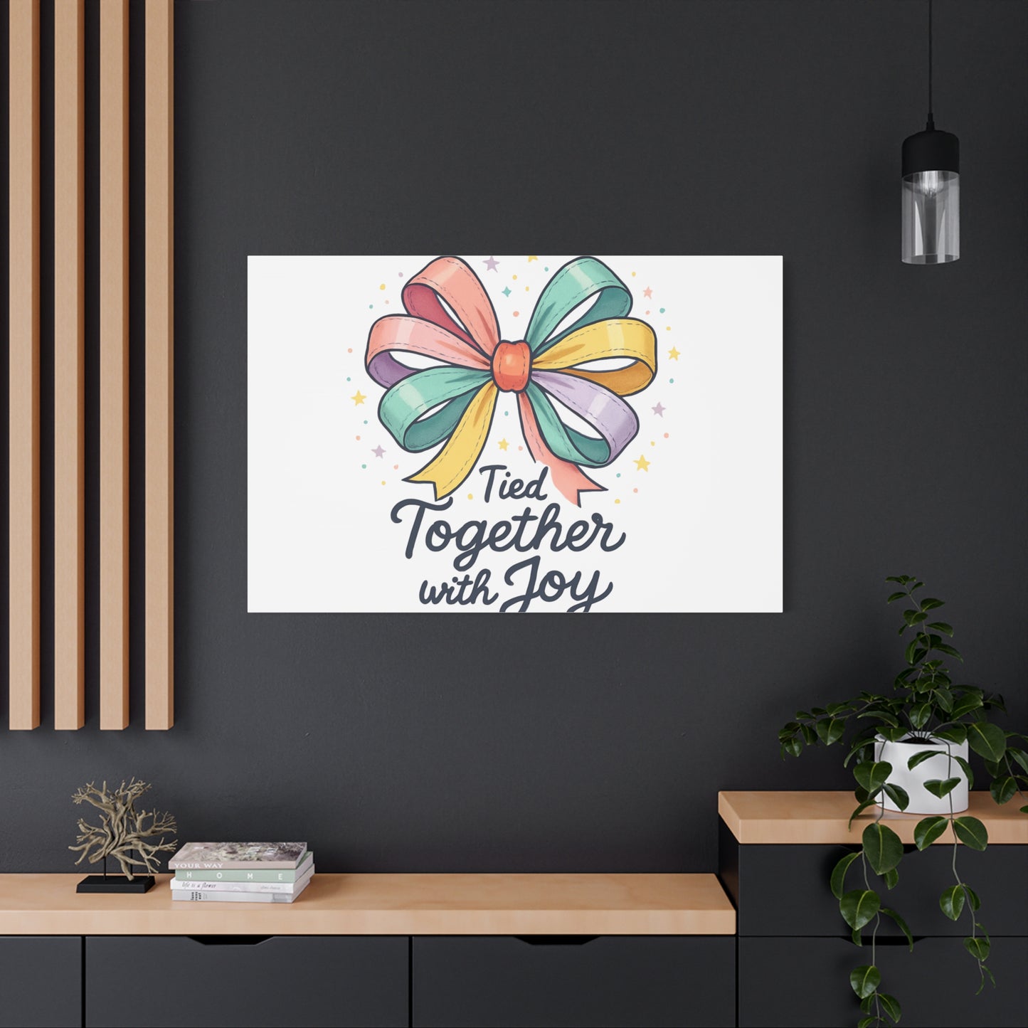 Canvas Wall Art - "Tied Together with Joy" Pastel Ribbon Decorative Print