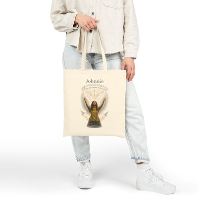 Religious Cotton Tote Bag — "Johnnie" Prayerful Angel Design