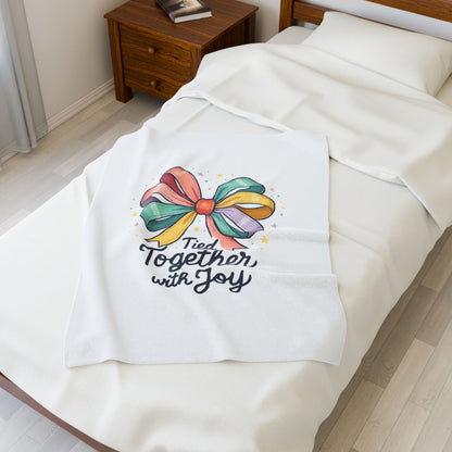 Tied Together with Joy Velveteen Plush Blanket — Colorful Ribbon Gift Throw