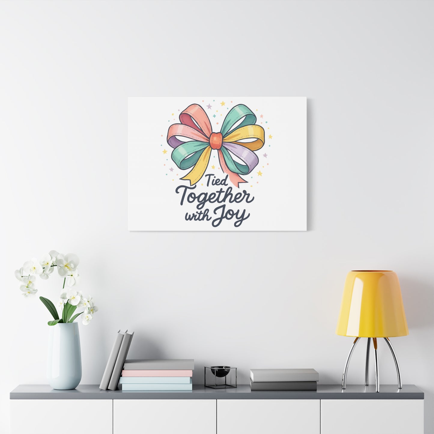 Canvas Wall Art - "Tied Together with Joy" Pastel Ribbon Decorative Print