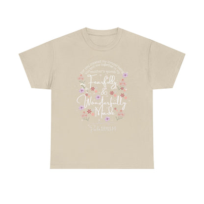 Fearfully and Wonderfully Made Tee Psalm 139:1-14  — Pastel Cherry Blossom Rabbit Graphic Shirt