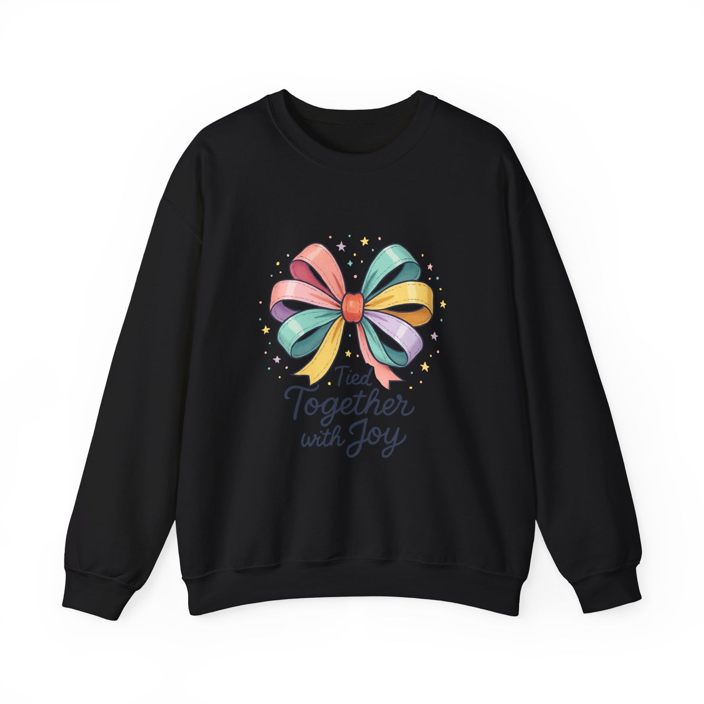 Tied Together With Joy Sweatshirt — Rainbow Bow Crewneck Gift