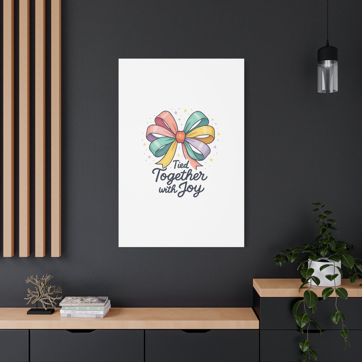 Canvas Wall Art - "Tied Together with Joy" Pastel Ribbon Decorative Print