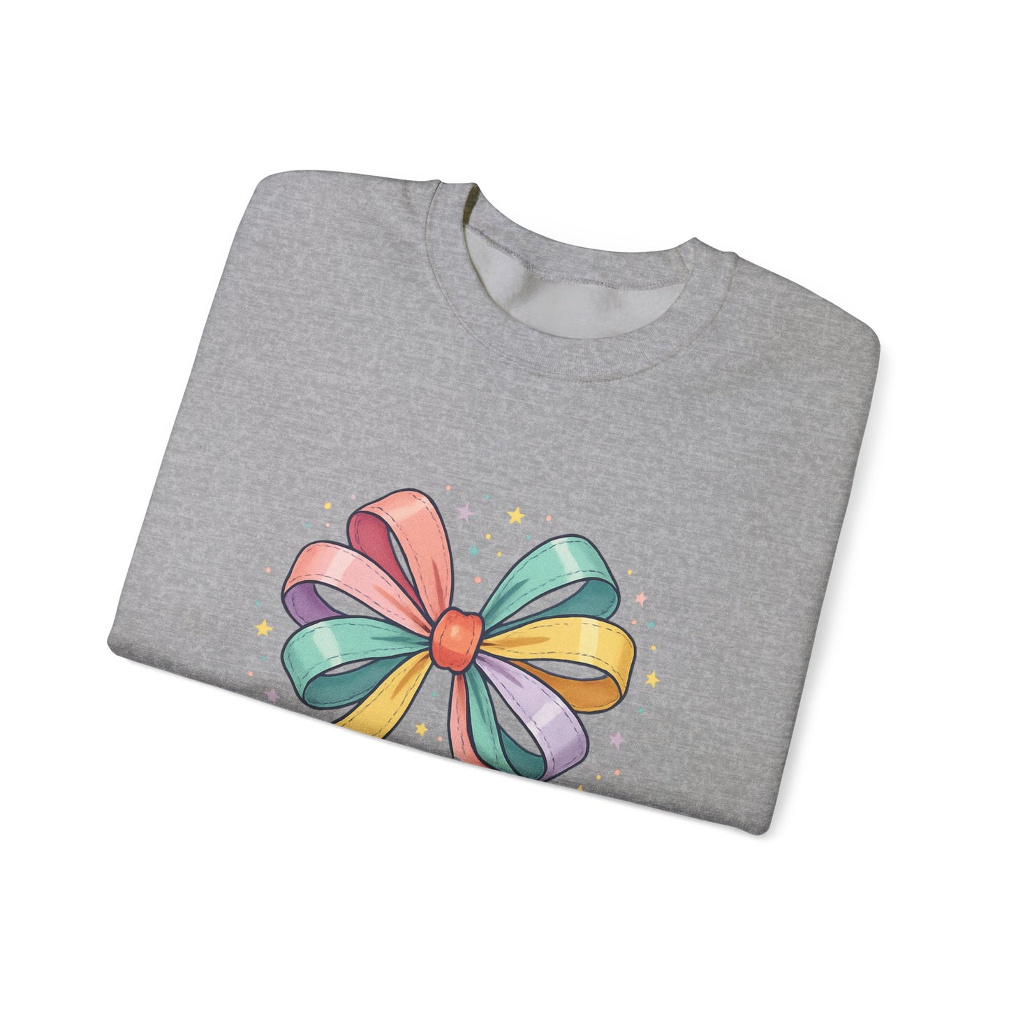 Tied Together With Joy Sweatshirt — Rainbow Bow Crewneck Gift