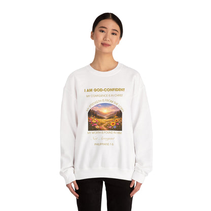 Christian Crewneck Sweatshirt Phil. 1:6— "I Am God-Confident" Inspirational Scripture Design