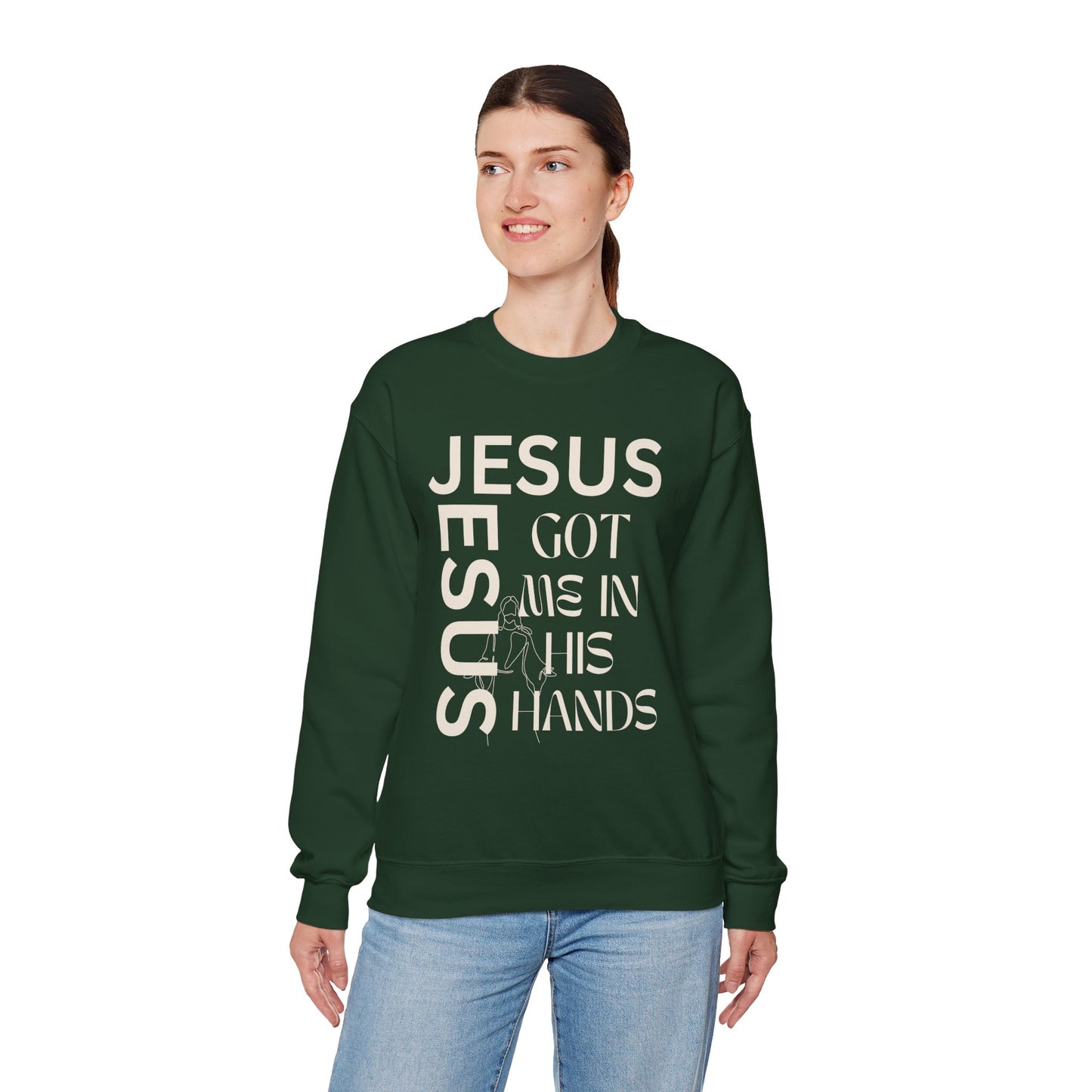 Christian Faith Crewneck Sweatshirt — "God Has Me in HIS Hands" Affirmation