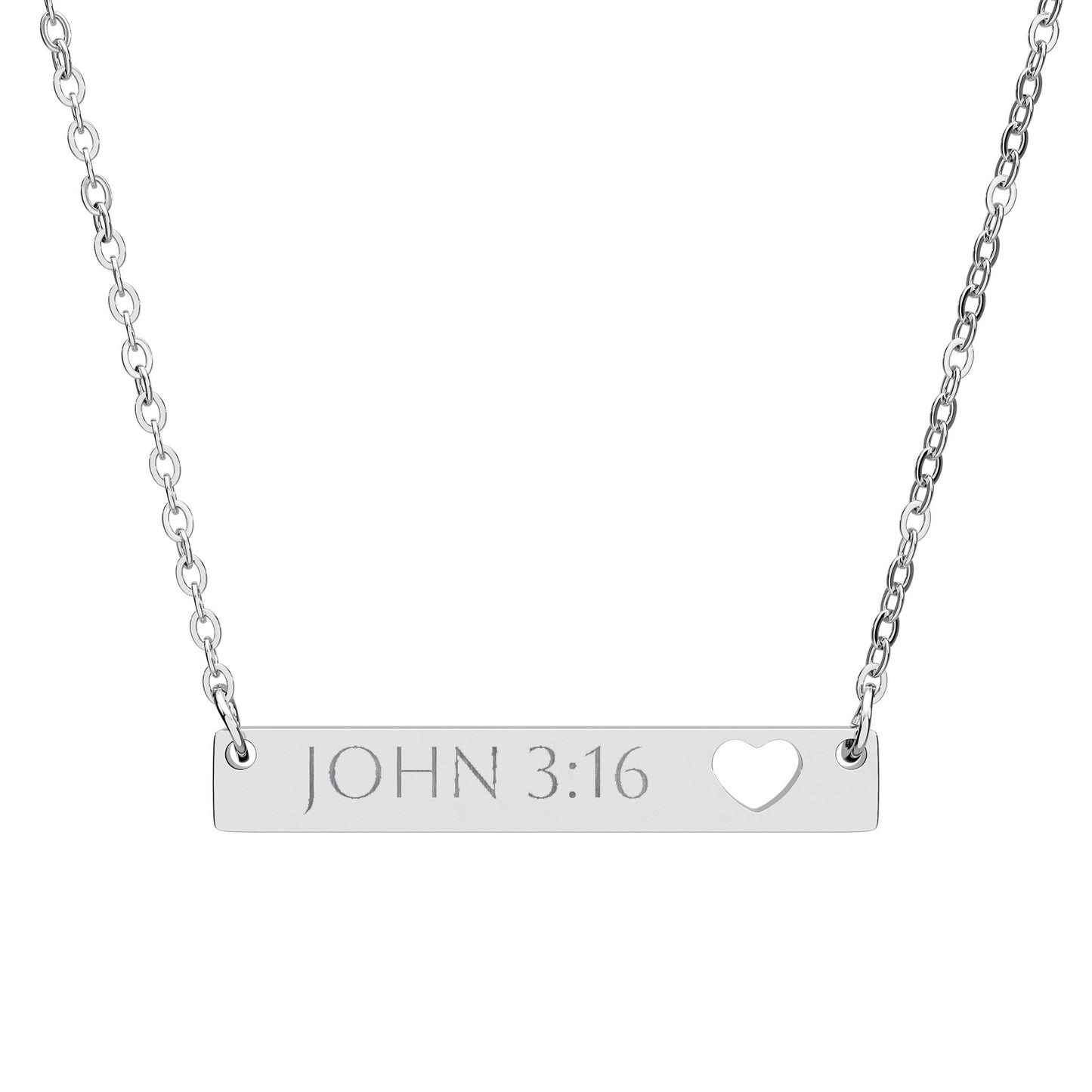 Christian  Engravable Religious Bar Necklace John 3:16 Cutout Heart Bar Necklace —