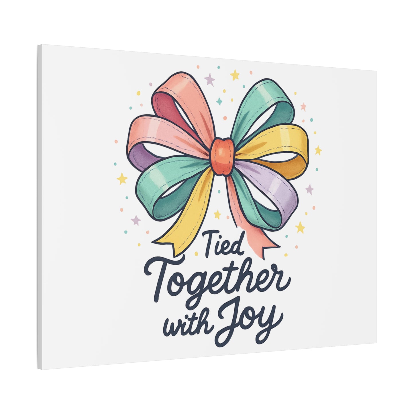 Canvas Wall Art - "Tied Together with Joy" Pastel Ribbon Decorative Print