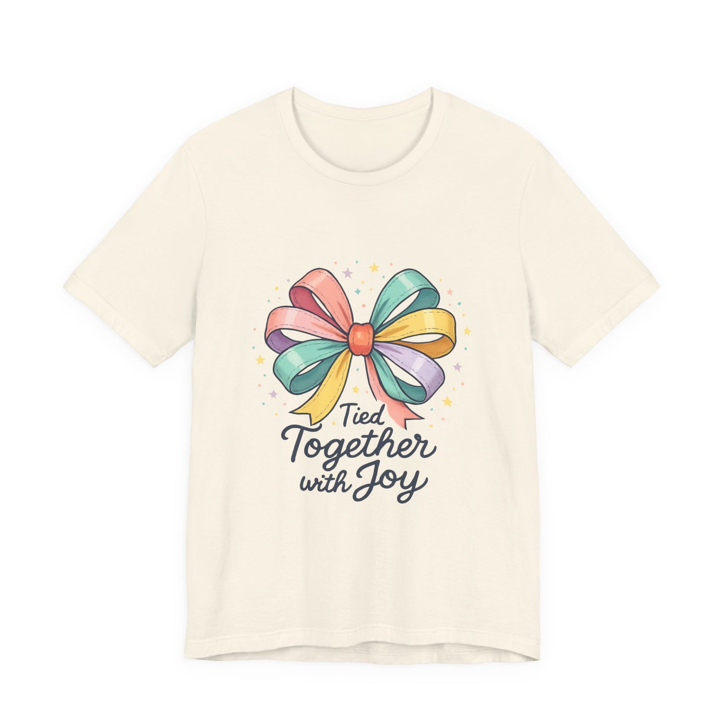T-Shirt — "Tied Together With Joy" Rainbow Bow Graphic Tee