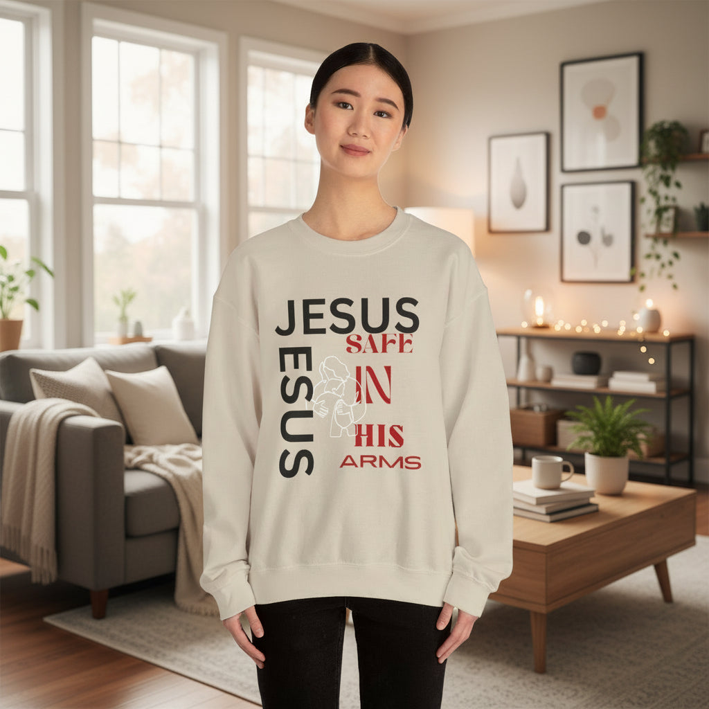 Christian comfort Jesus Safe In Your arms Crewneck Sweatshirt heavy blended