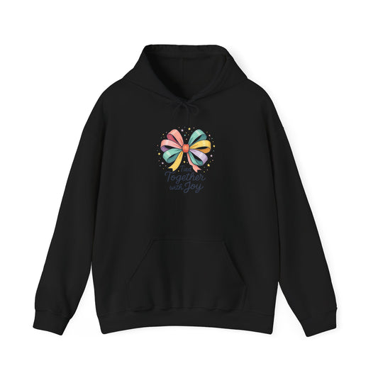 Joyful Ribbon Bow Hoodie — "Together with Joy" Graphic Sweatshirt