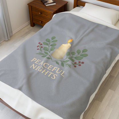 Plush Blanket — 'Peaceful Nights' Candle & Greenery Velveteen Throw