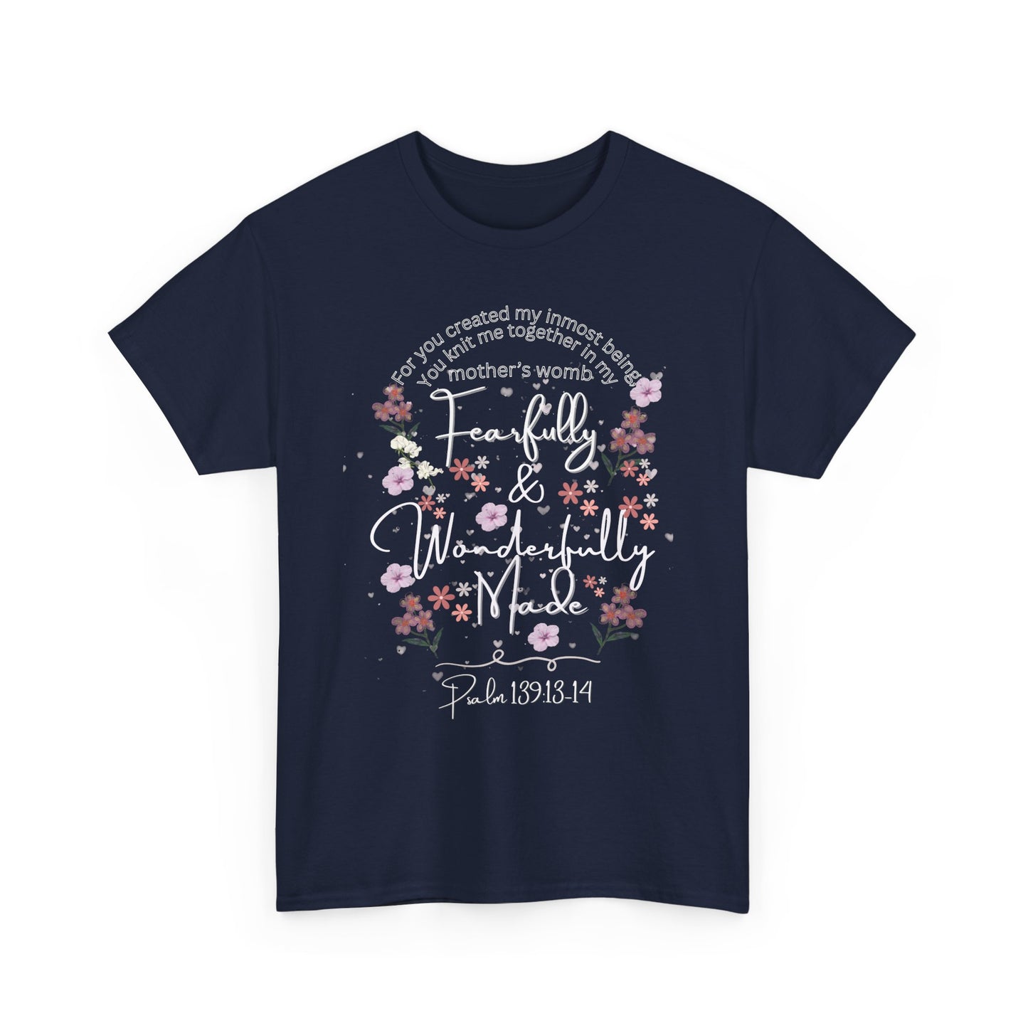 Fearfully and Wonderfully Made Tee Psalm 139:1-14  — Pastel Cherry Blossom Rabbit Graphic Shirt