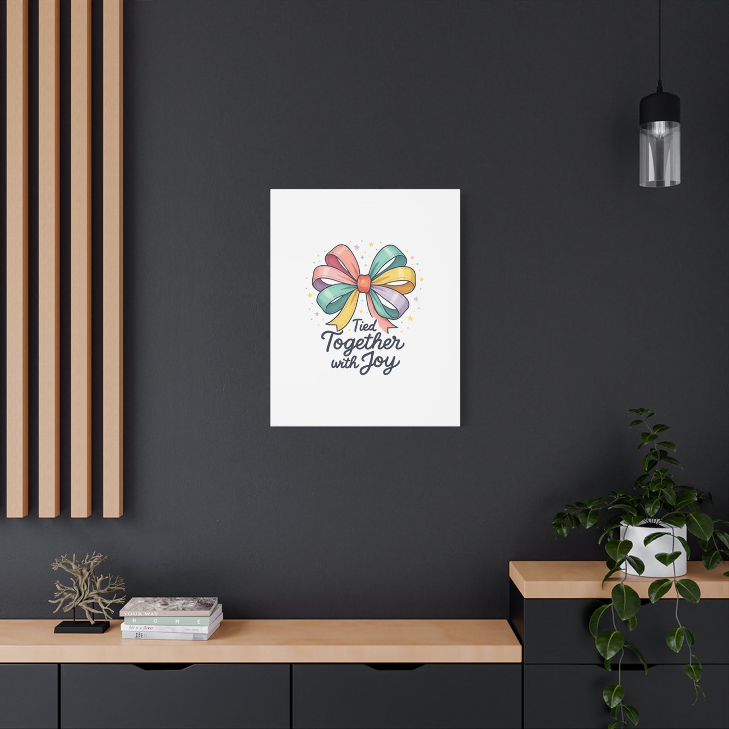 Canvas Wall Art - "Tied Together with Joy" Pastel Ribbon Decorative Print