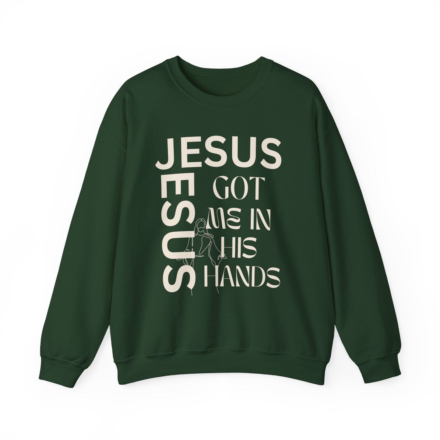 Christian Faith Crewneck Sweatshirt — "God Has Me in HIS Hands" Affirmation