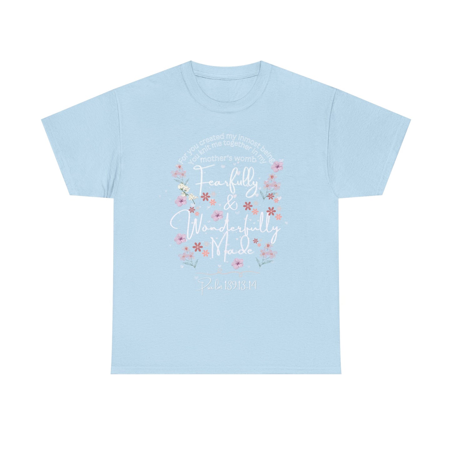 Fearfully and Wonderfully Made Tee Psalm 139:1-14  — Pastel Cherry Blossom Rabbit Graphic Shirt