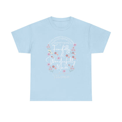 Fearfully and Wonderfully Made Tee Psalm 139:1-14  — Pastel Cherry Blossom Rabbit Graphic Shirt