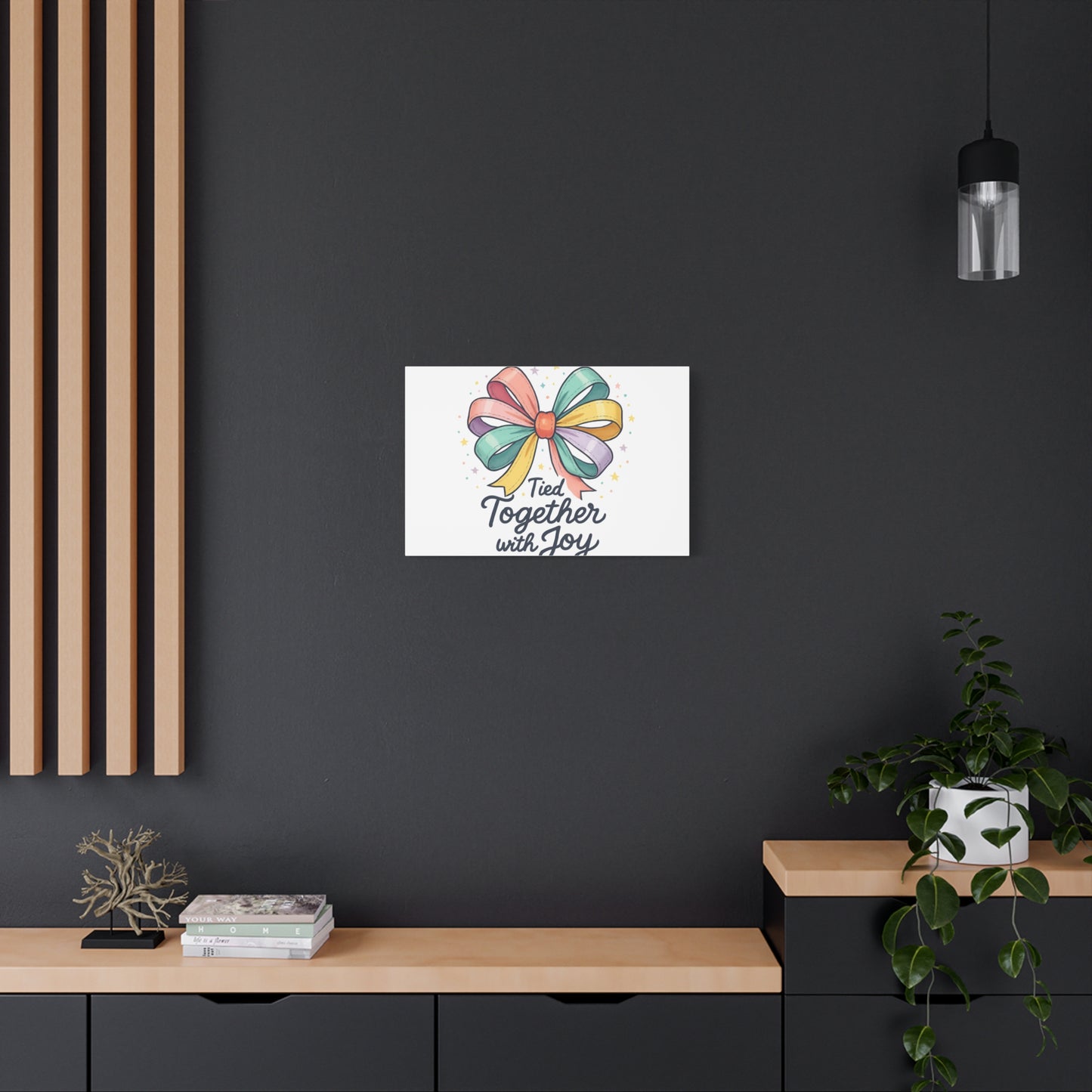 Canvas Wall Art - "Tied Together with Joy" Pastel Ribbon Decorative Print
