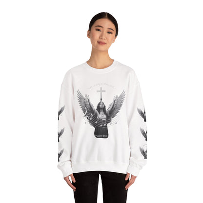 Christian Crewneck Sweatshirt – Psalm 95:1 Angel Wings Cross Music Design