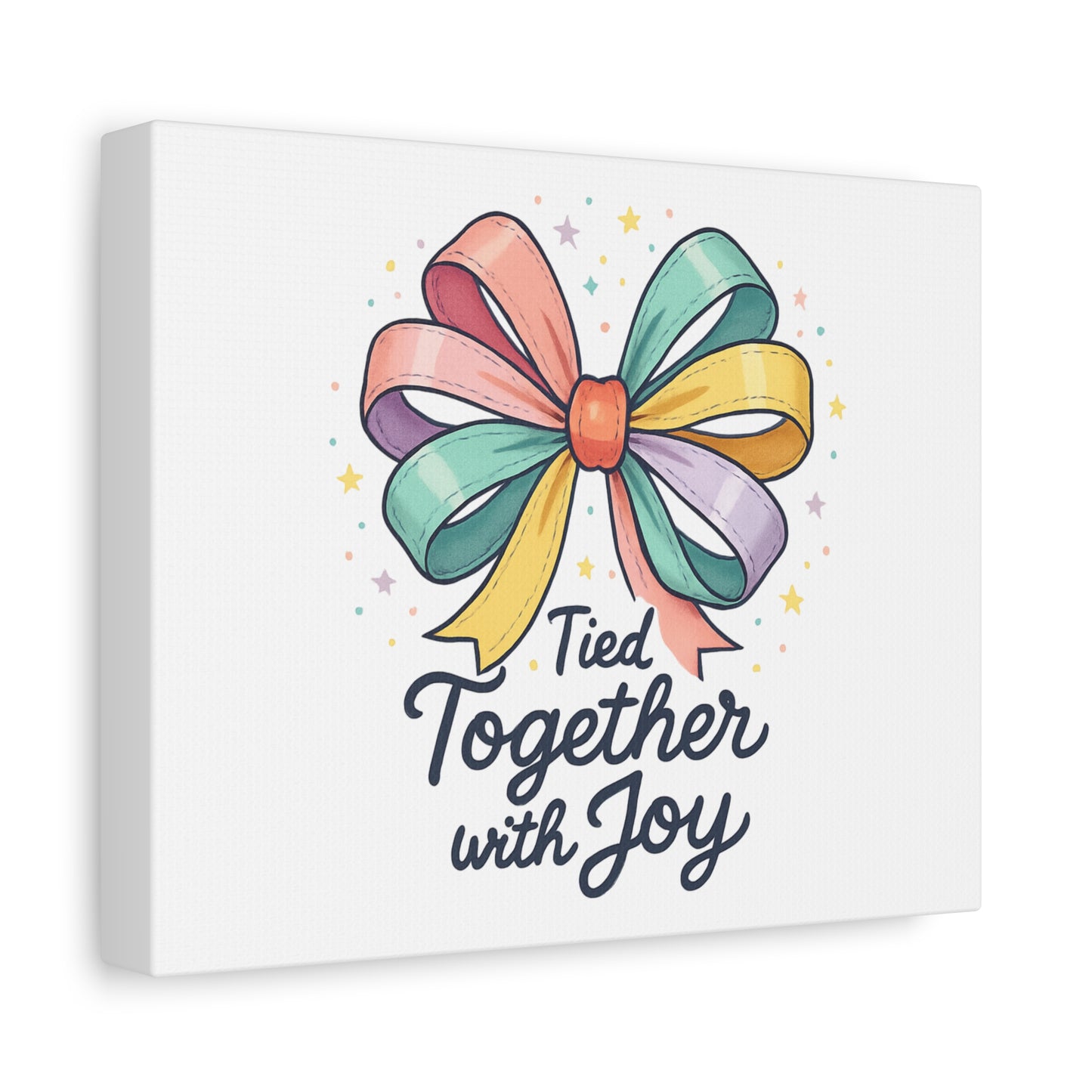 Canvas Wall Art - "Tied Together with Joy" Pastel Ribbon Decorative Print