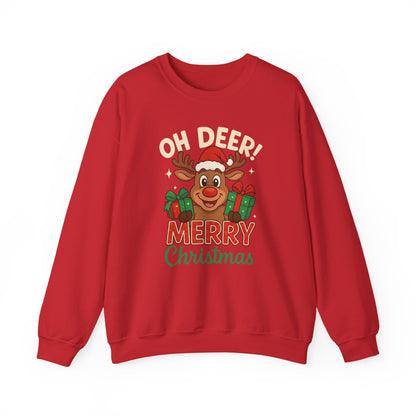Crewneck Sweatshirt - Oh Deer! Merry Christmas — Cute Reindeer Holiday Crewneck