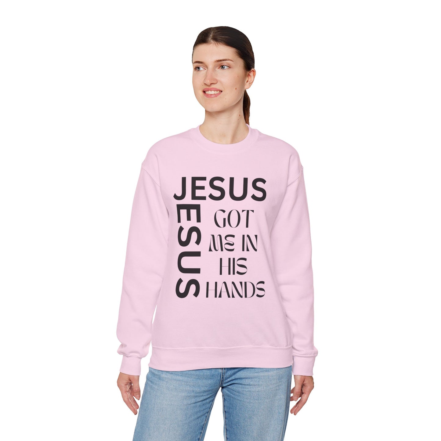 Christian Faith Crewneck Sweatshirt — "God Has Me in HIS Hands" Affirmation