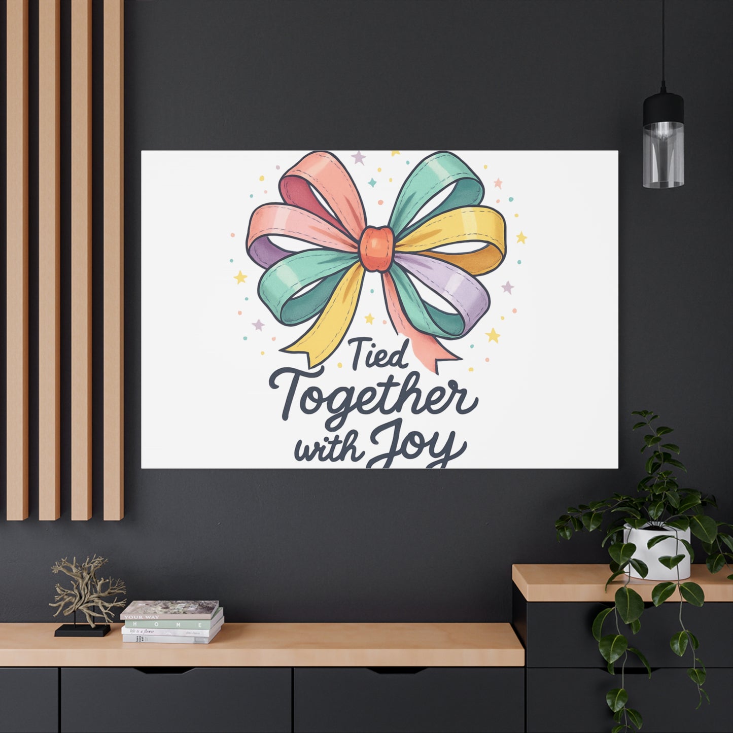 Canvas Wall Art - "Tied Together with Joy" Pastel Ribbon Decorative Print
