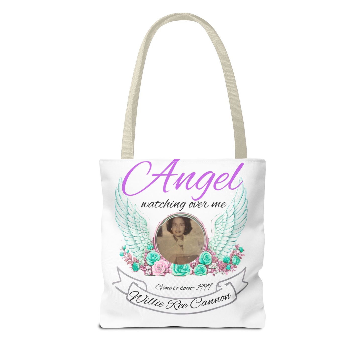 Memorial Angel Tote Bag — "Angel Watching Over Me" Custom Photo Tribute