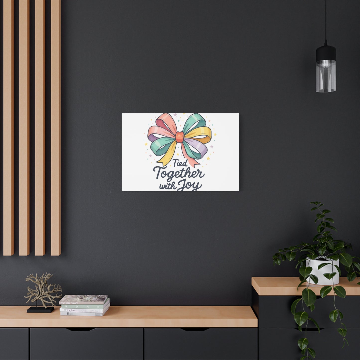 Canvas Wall Art - "Tied Together with Joy" Pastel Ribbon Decorative Print