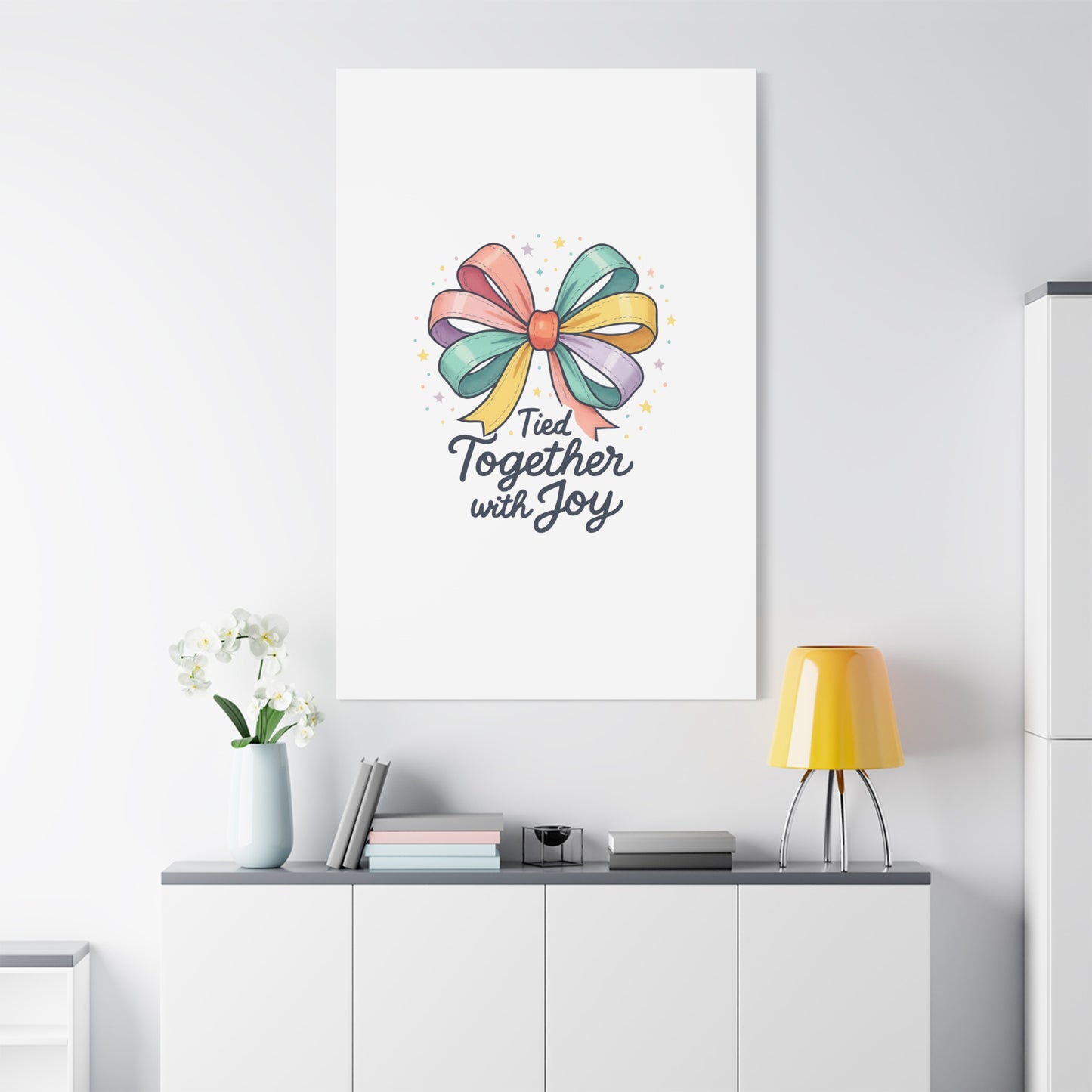 Canvas Wall Art - "Tied Together with Joy" Pastel Ribbon Decorative Print
