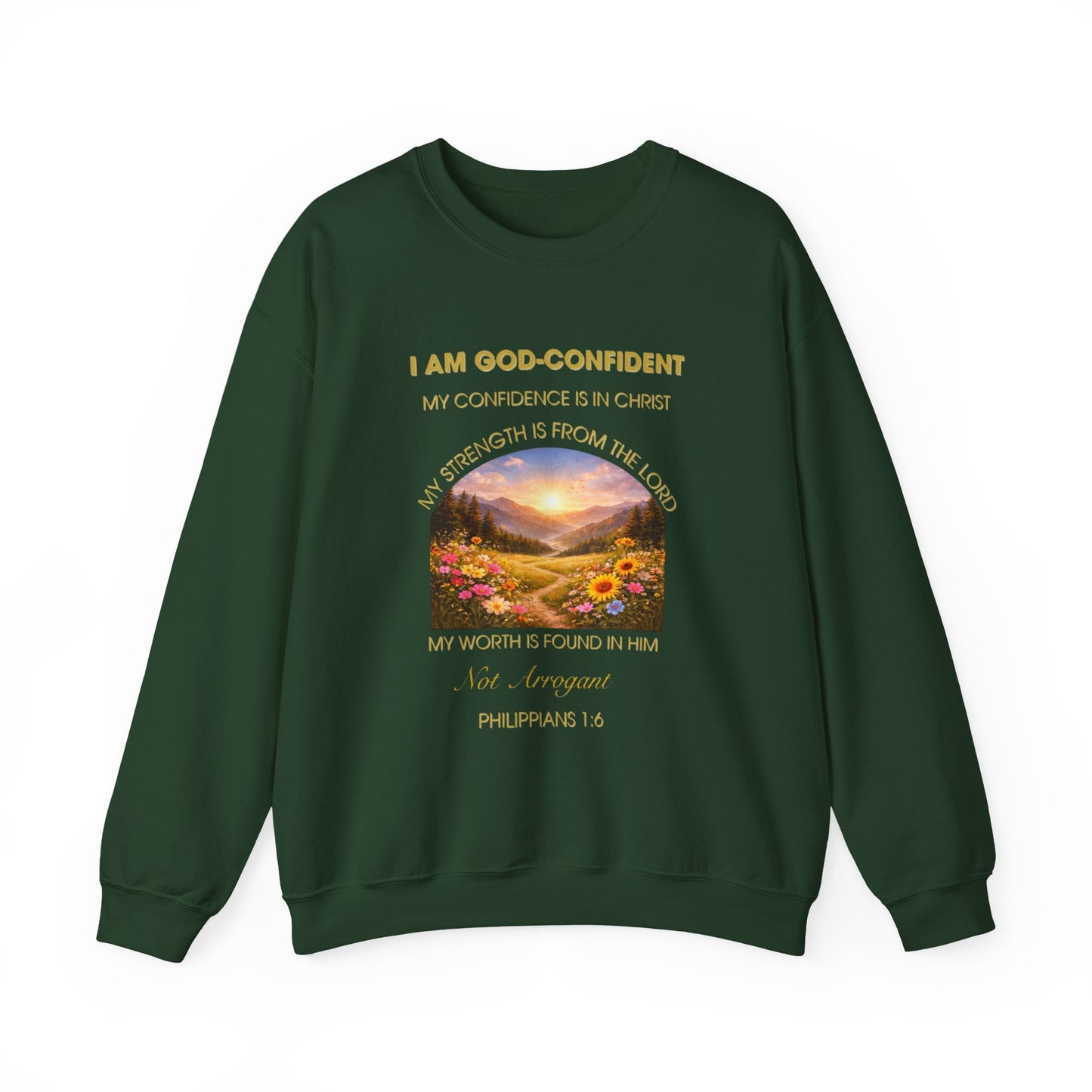 Christian Crewneck Sweatshirt Phil. 1:6— "I Am God-Confident" Inspirational Scripture Design