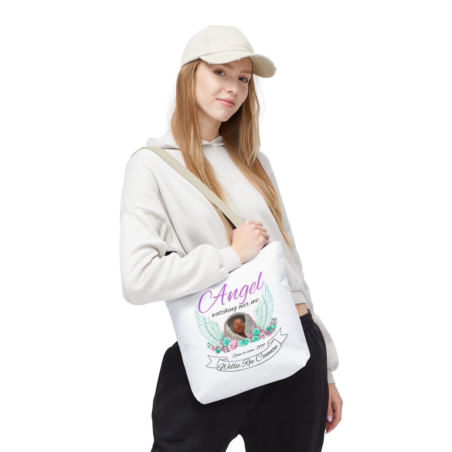 Memorial Angel Tote Bag — "Angel Watching Over Me" Custom Photo Tribute