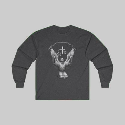 Male Angel Choir Worshiper Psalm 150:6 T-Shirt — Man worshiper Singing Praises to the Lord 'Let Everything That Has Breath Praise The Lord' Religious Graphic T-Shirt