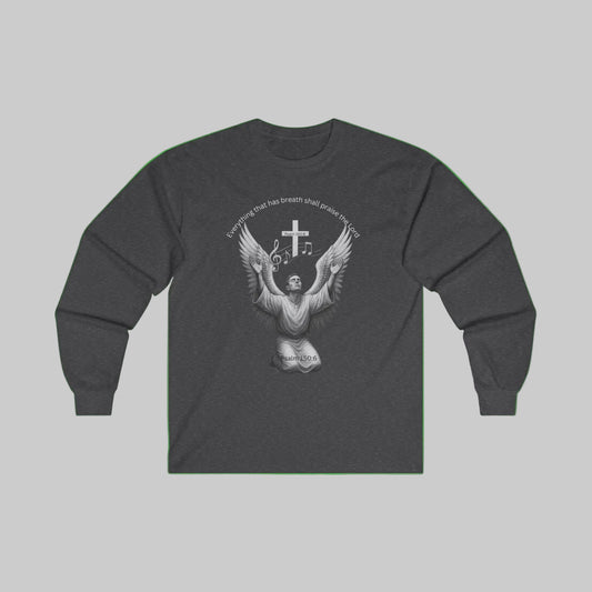 Male Angel Choir Worshiper Psalm 150:6 T-Shirt — Man worshiper Singing Praises to the Lord 'Let Everything That Has Breath Praise The Lord' Religious Graphic T-Shirt