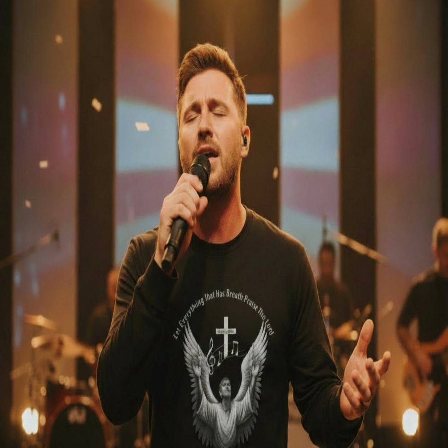Male Angel Choir Worshiper Psalm 150:6 T-Shirt — Man worshiper Singing Praises to the Lord 'Let Everything That Has Breath Praise The Lord' Religious Graphic T-Shirt