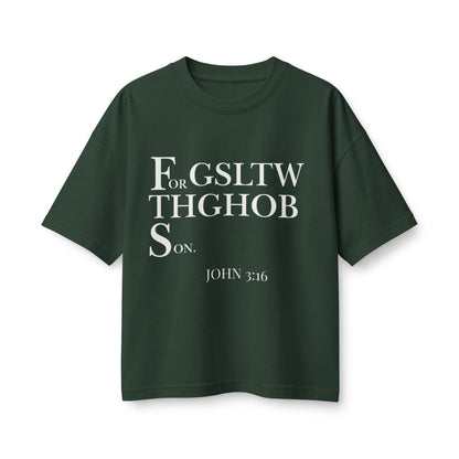 Women's Heavyweight Tee — 'For God So Loved The World...' Bible Verse Design with 'To Save Me!' Back