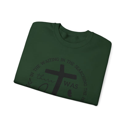 Christian Sweatshirt, "In The Waiting There Was Jesus" Cross Crewneck (Back: "By His Wounds We Are Healed")