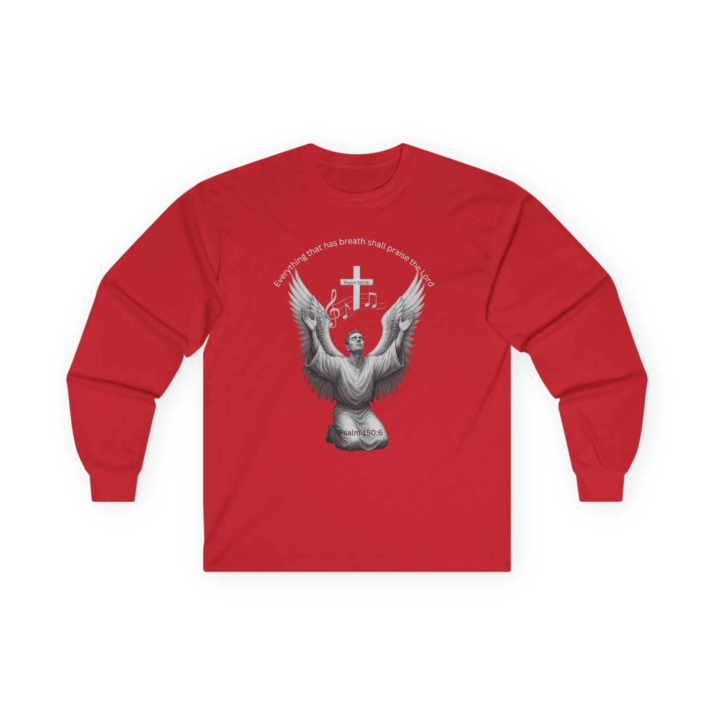 Male Angel Choir Worshiper Psalm 150:6 T-Shirt — Man worshiper Singing Praises to the Lord 'Let Everything That Has Breath Praise The Lord' Religious Graphic T-Shirt