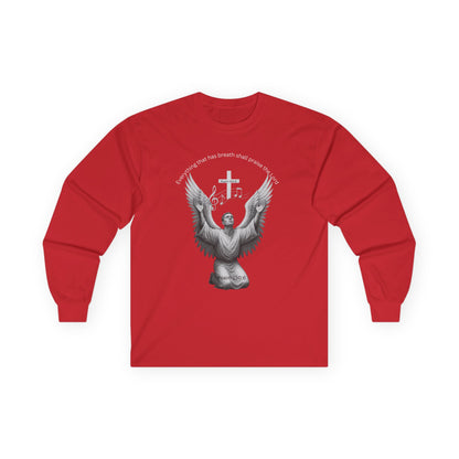 Male Angel Choir Worshiper Psalm 150:6 T-Shirt — Man worshiper Singing Praises to the Lord 'Let Everything That Has Breath Praise The Lord' Religious Graphic T-Shirt